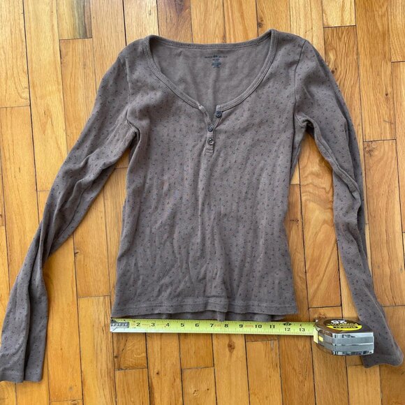 Brandy Melville Tops - Brandy Melville long sleeve top, brown with small purple and green flowers,